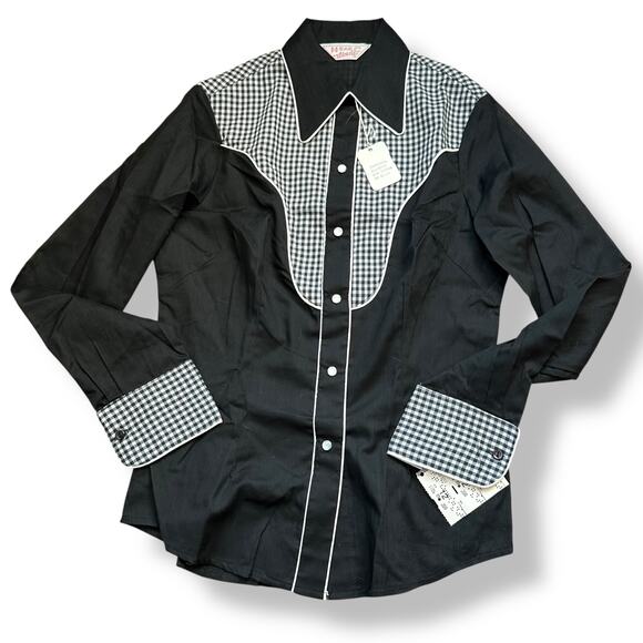 NWT Vintage 70s H Bar C Western Pearl Snap Shirt Black Saks 5th Ave Deadstock S - Picture 1 of 11